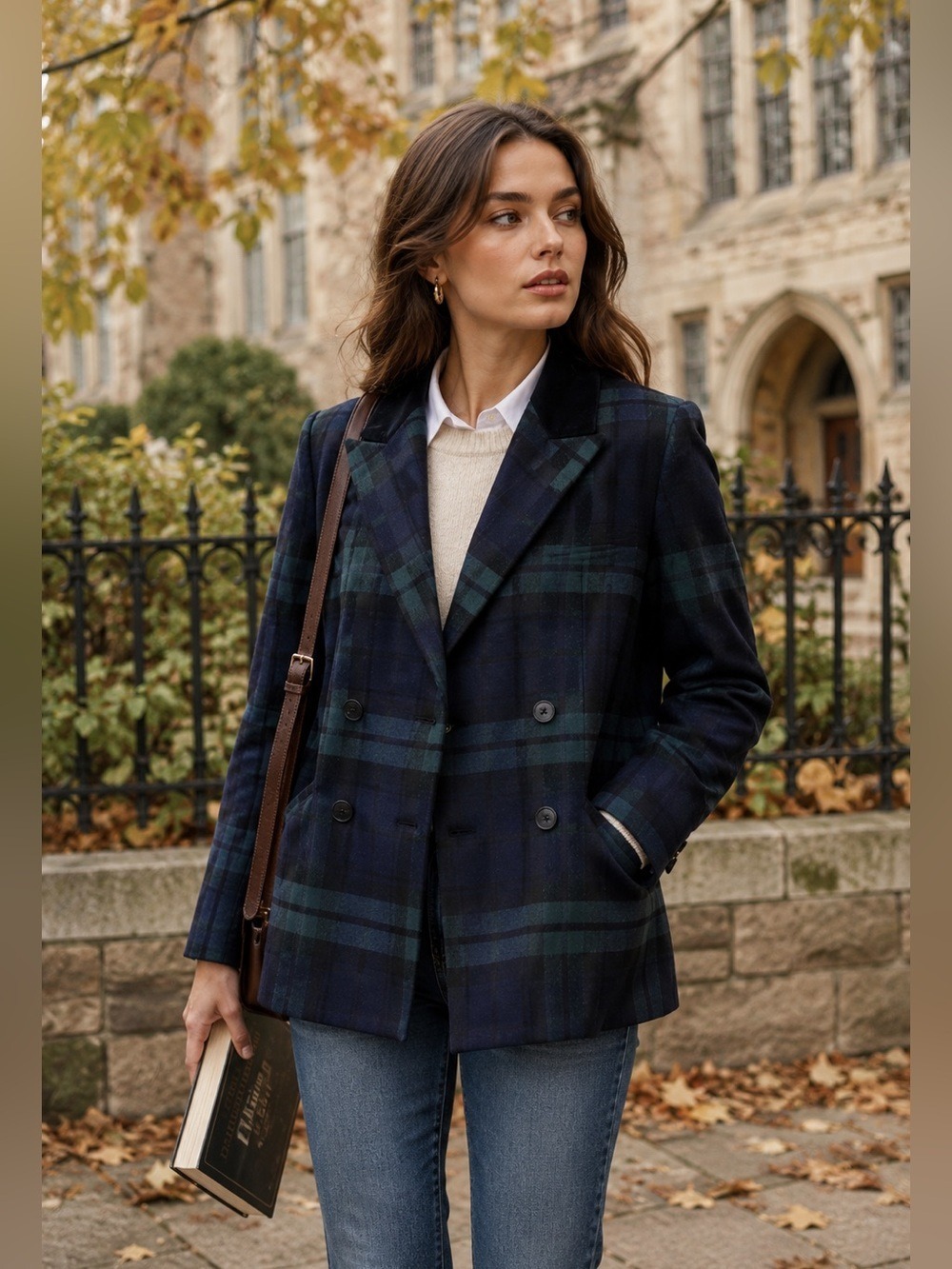 Avec Les Filles Black Watch Tartan Plaid Double Breasted Blazer Over Size Coat M - Picture 1 of 10